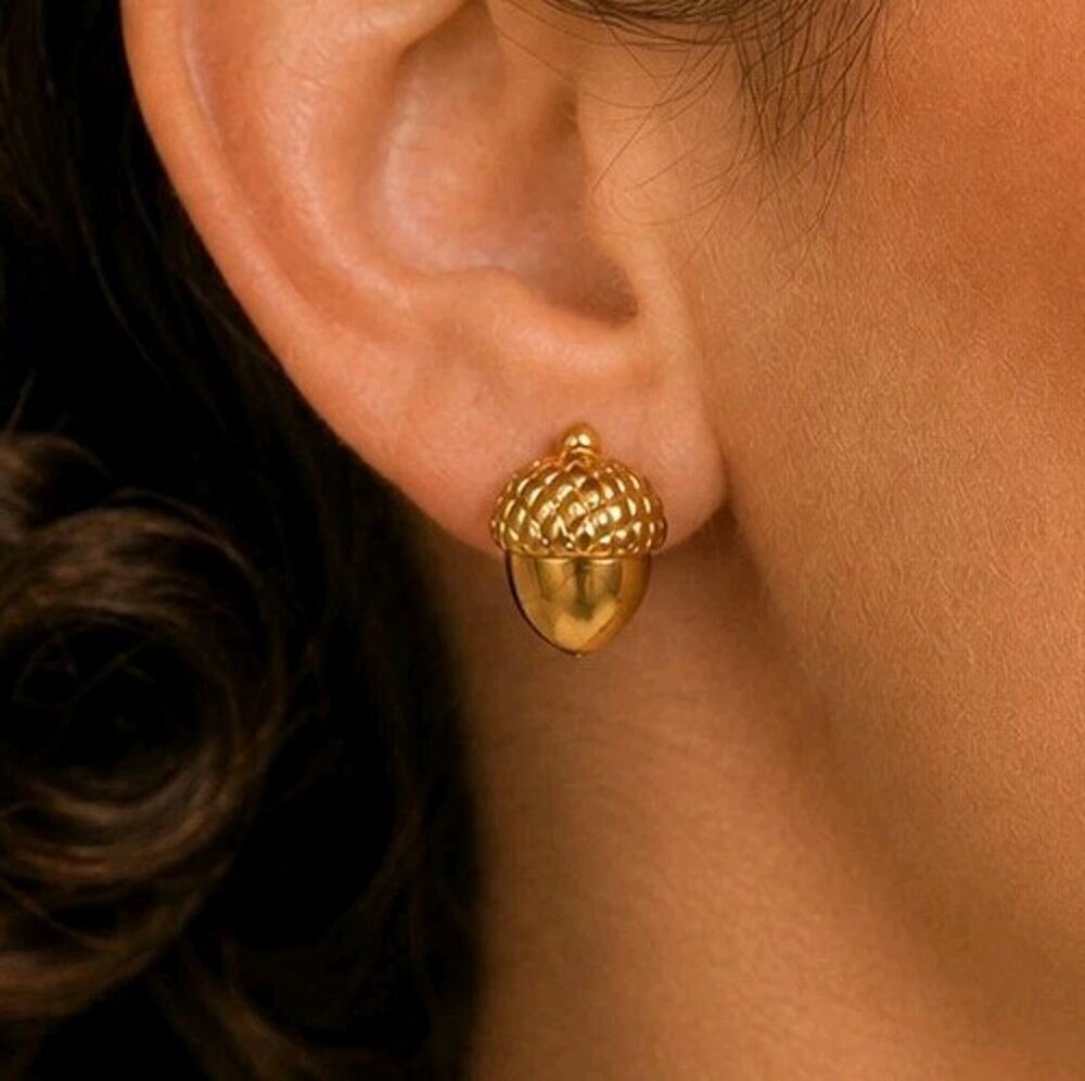 Vintage Crown Trifari Acorn Clip On Earrings 50s 60s Gold Tone Nature Rare